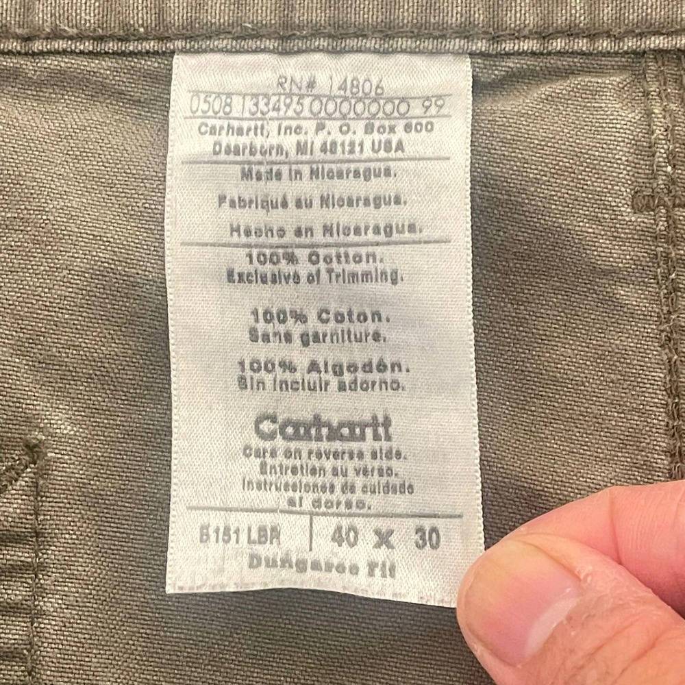 Carhartt Mens Work Pants Khaki Relaxed Fit Dungaree Utility Carpenter 40x28 - Picture 5 of 9